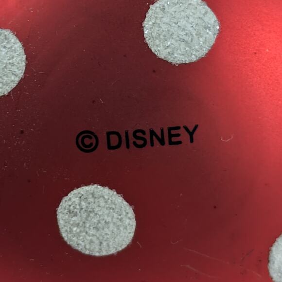 Disney Minnie Mouse Polka‑Dot Bow Glass Ornament 4″ Tall Red Black Velour Ears - Picture 4 of 7